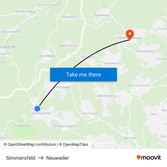 Simmersfeld to Neuweiler map