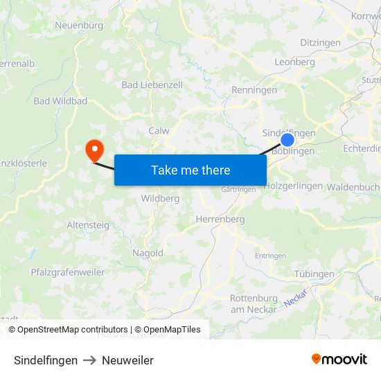 Sindelfingen to Neuweiler map