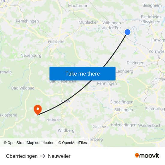 Oberriexingen to Neuweiler map