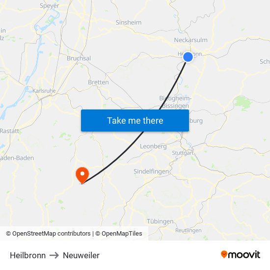 Heilbronn to Neuweiler map