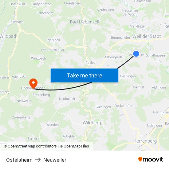 Ostelsheim to Neuweiler map