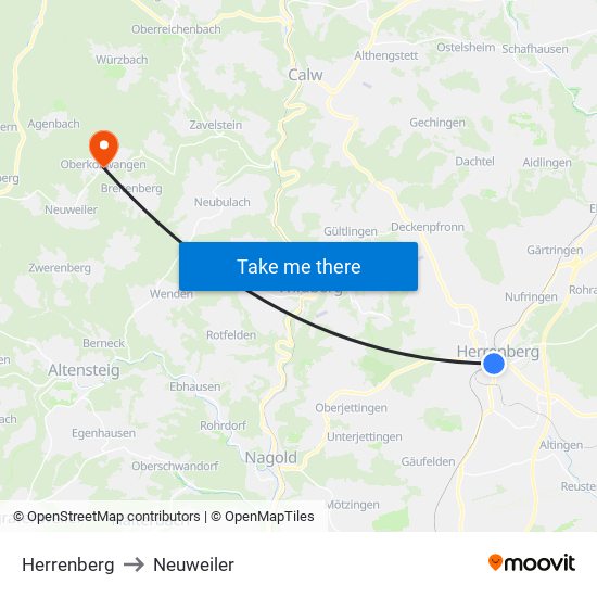 Herrenberg to Neuweiler map