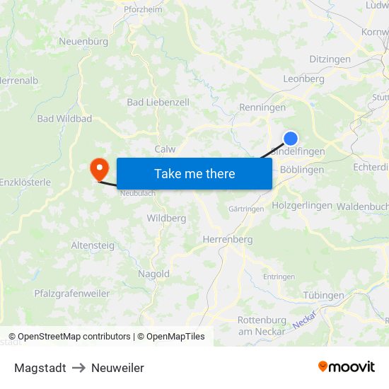 Magstadt to Neuweiler map