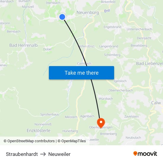 Straubenhardt to Neuweiler map