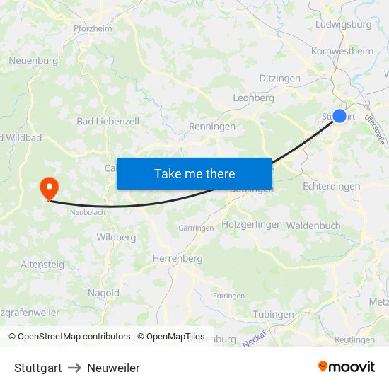 Stuttgart to Neuweiler map