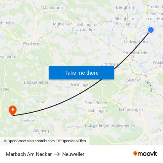 Marbach Am Neckar to Neuweiler map