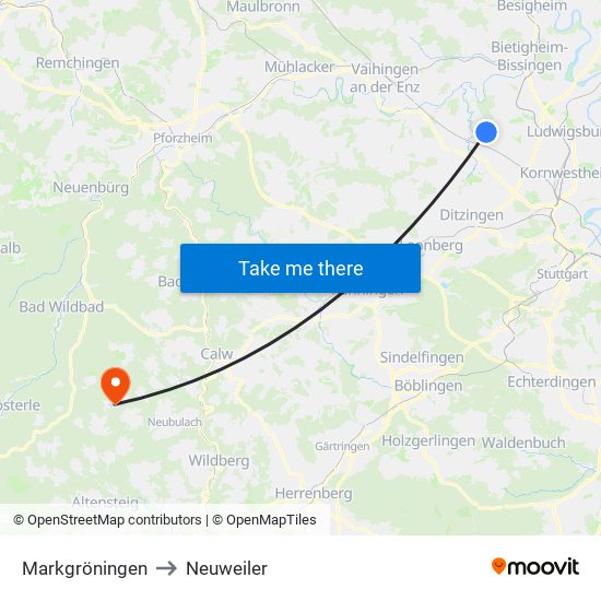 Markgröningen to Neuweiler map