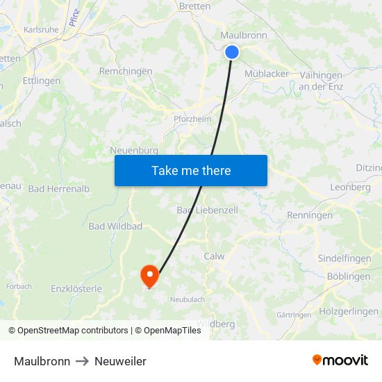 Maulbronn to Neuweiler map