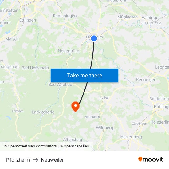 Pforzheim to Neuweiler map