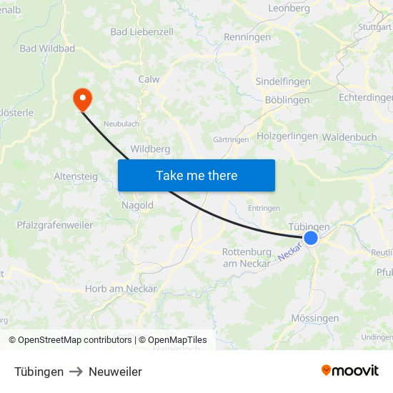 Tübingen to Neuweiler map