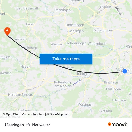 Metzingen to Neuweiler map