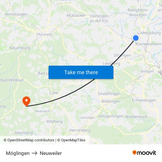 Möglingen to Neuweiler map