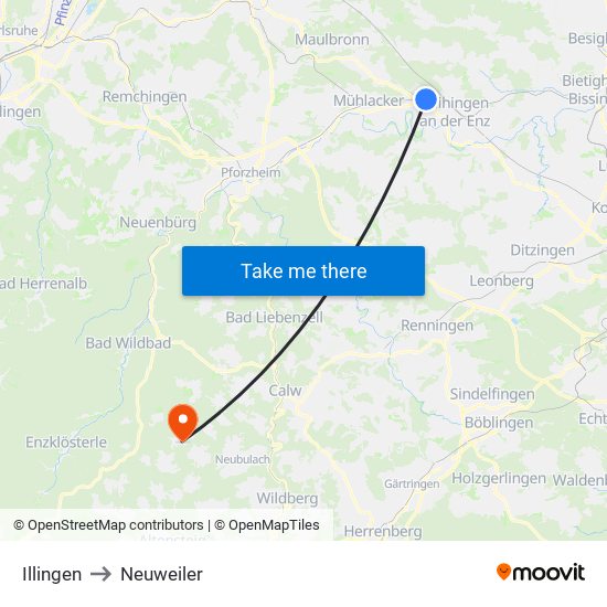 Illingen to Neuweiler map