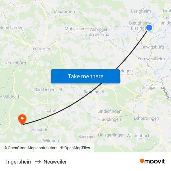 Ingersheim to Neuweiler map