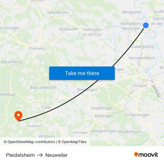 Pleidelsheim to Neuweiler map