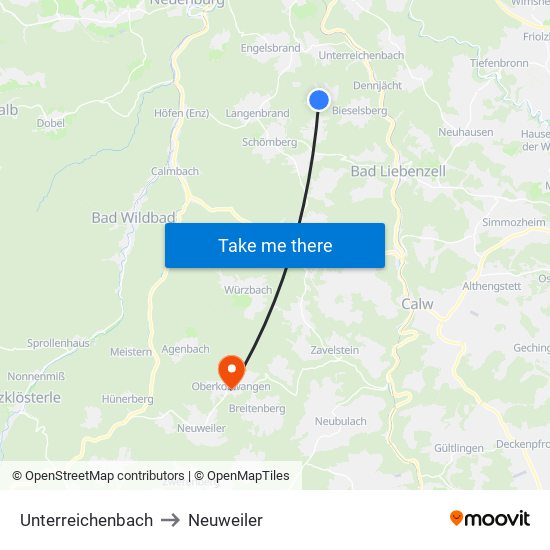 Unterreichenbach to Neuweiler map