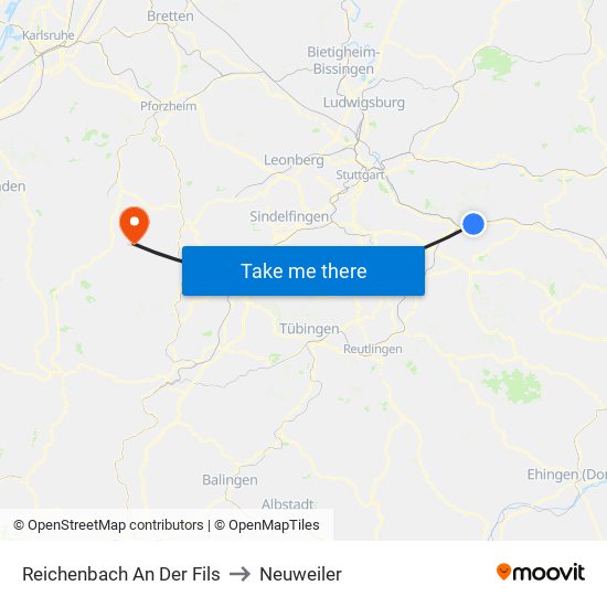 Reichenbach An Der Fils to Neuweiler map
