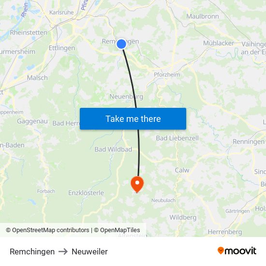 Remchingen to Neuweiler map