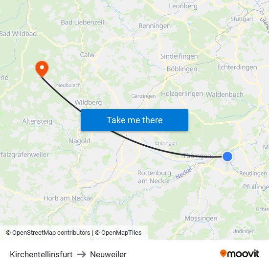 Kirchentellinsfurt to Neuweiler map