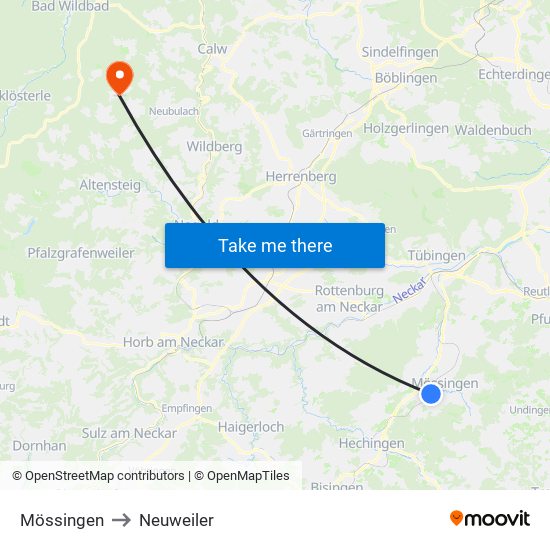 Mössingen to Neuweiler map