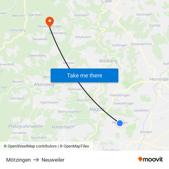 Mötzingen to Neuweiler map