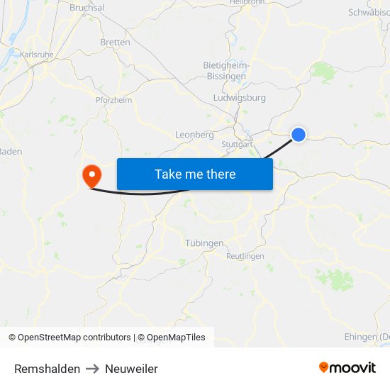 Remshalden to Neuweiler map