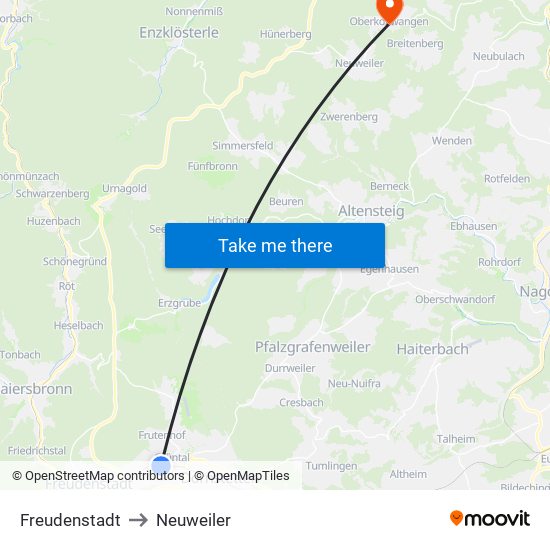 Freudenstadt to Neuweiler map