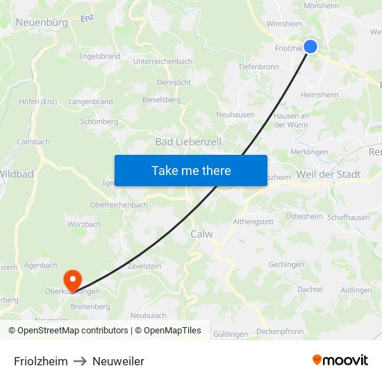 Friolzheim to Neuweiler map