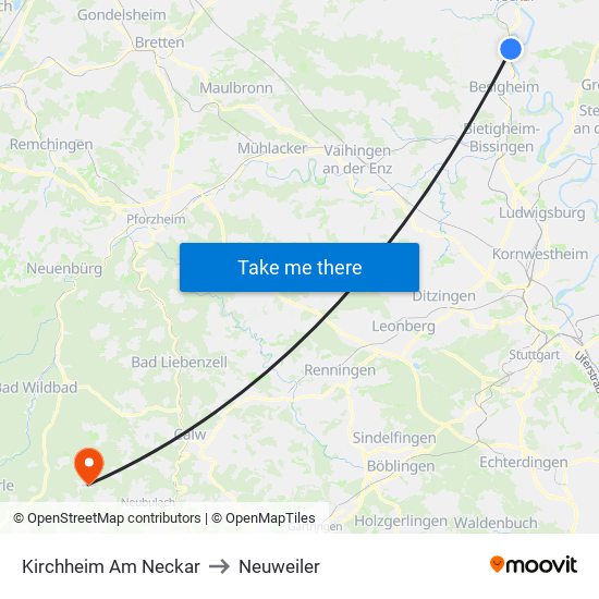 Kirchheim Am Neckar to Neuweiler map