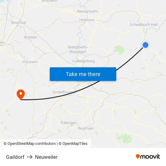 Gaildorf to Neuweiler map