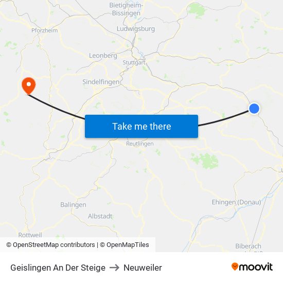 Geislingen An Der Steige to Neuweiler map