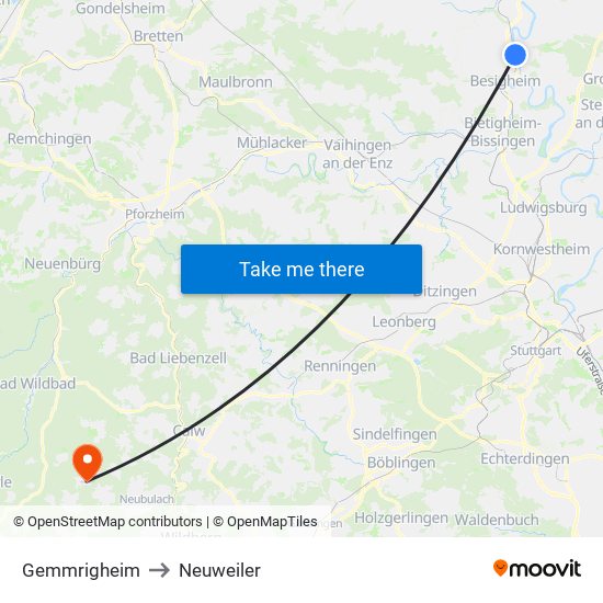 Gemmrigheim to Neuweiler map