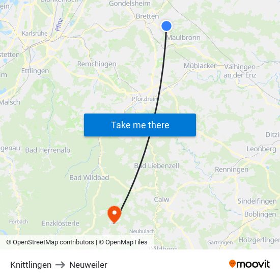 Knittlingen to Neuweiler map