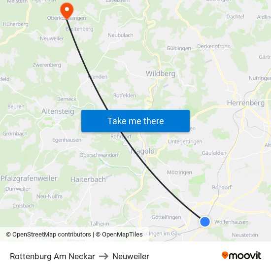 Rottenburg Am Neckar to Neuweiler map