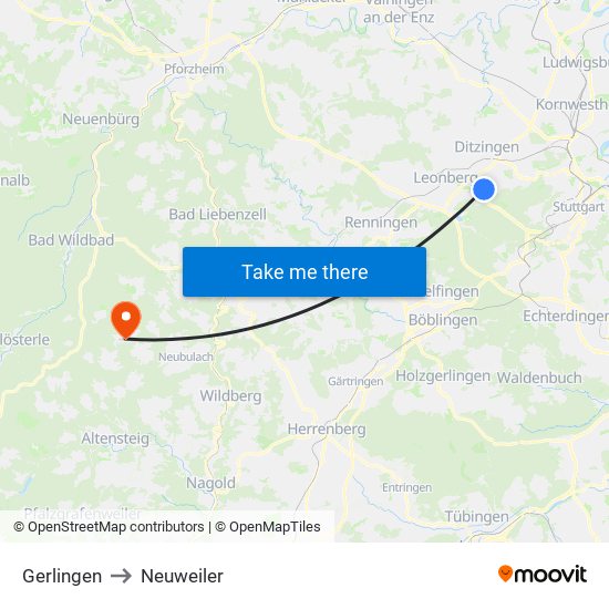 Gerlingen to Neuweiler map