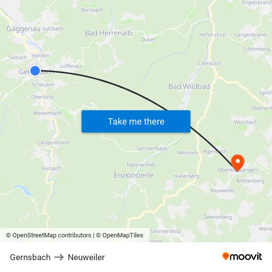 Gernsbach to Neuweiler map