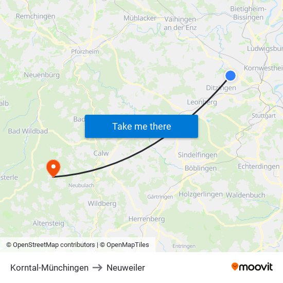 Korntal-Münchingen to Neuweiler map