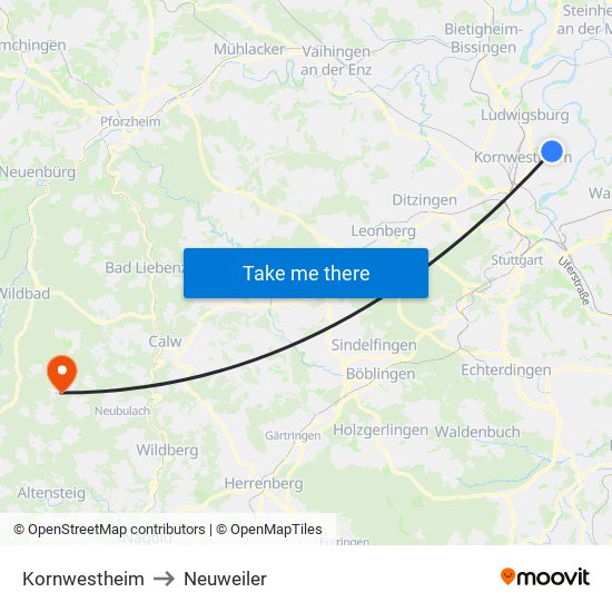 Kornwestheim to Neuweiler map