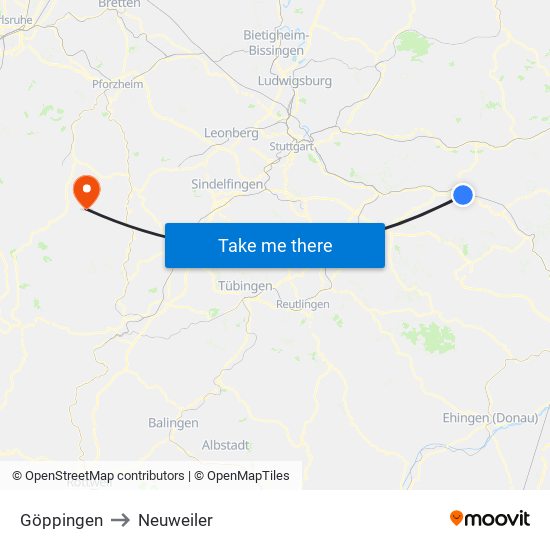 Göppingen to Neuweiler map