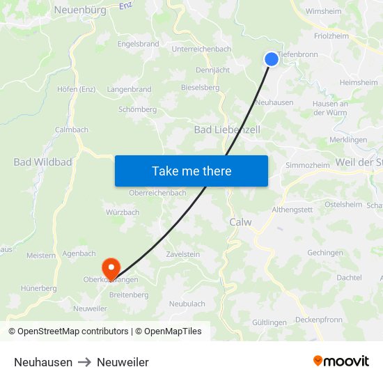 Neuhausen to Neuweiler map