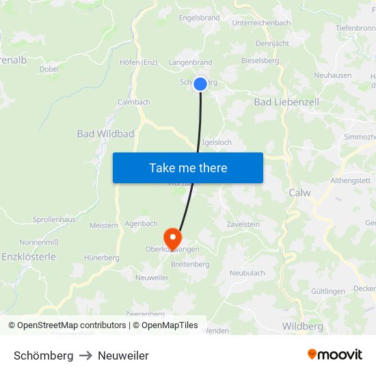 Schömberg to Neuweiler map