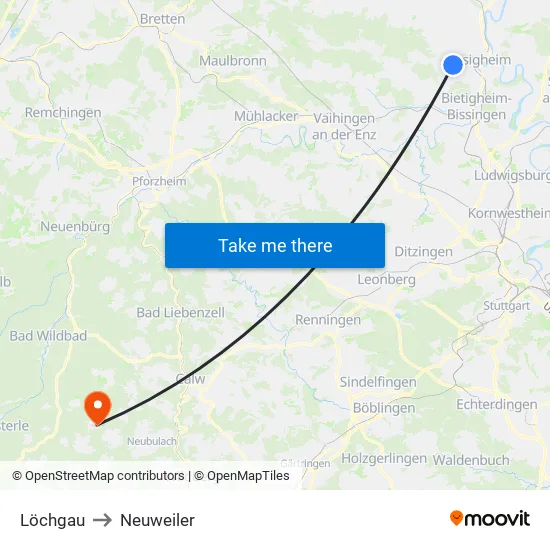 Löchgau to Neuweiler map