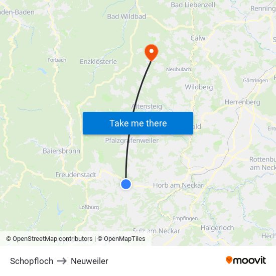 Schopfloch to Neuweiler map