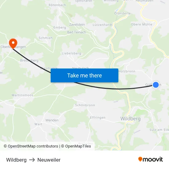 Wildberg to Neuweiler map