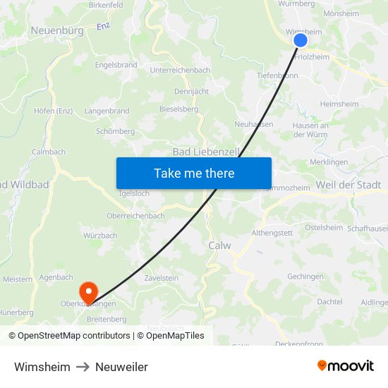 Wimsheim to Neuweiler map