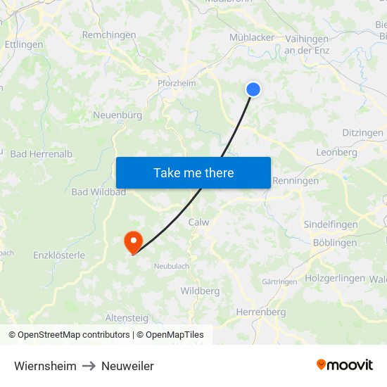 Wiernsheim to Neuweiler map