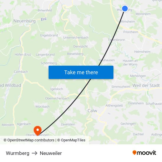 Wurmberg to Neuweiler map