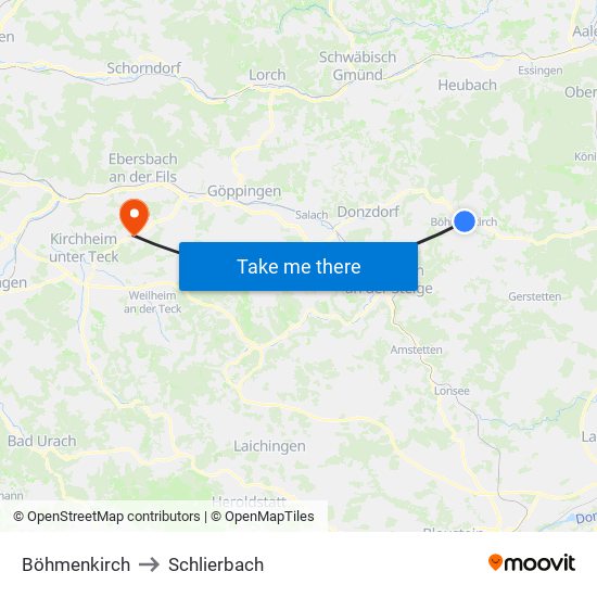 Böhmenkirch to Schlierbach map