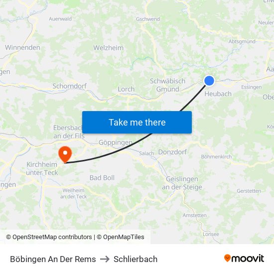 Böbingen An Der Rems to Schlierbach map