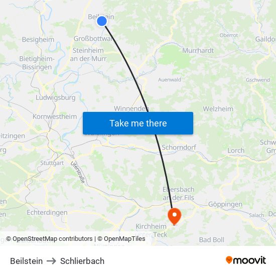 Beilstein to Schlierbach map